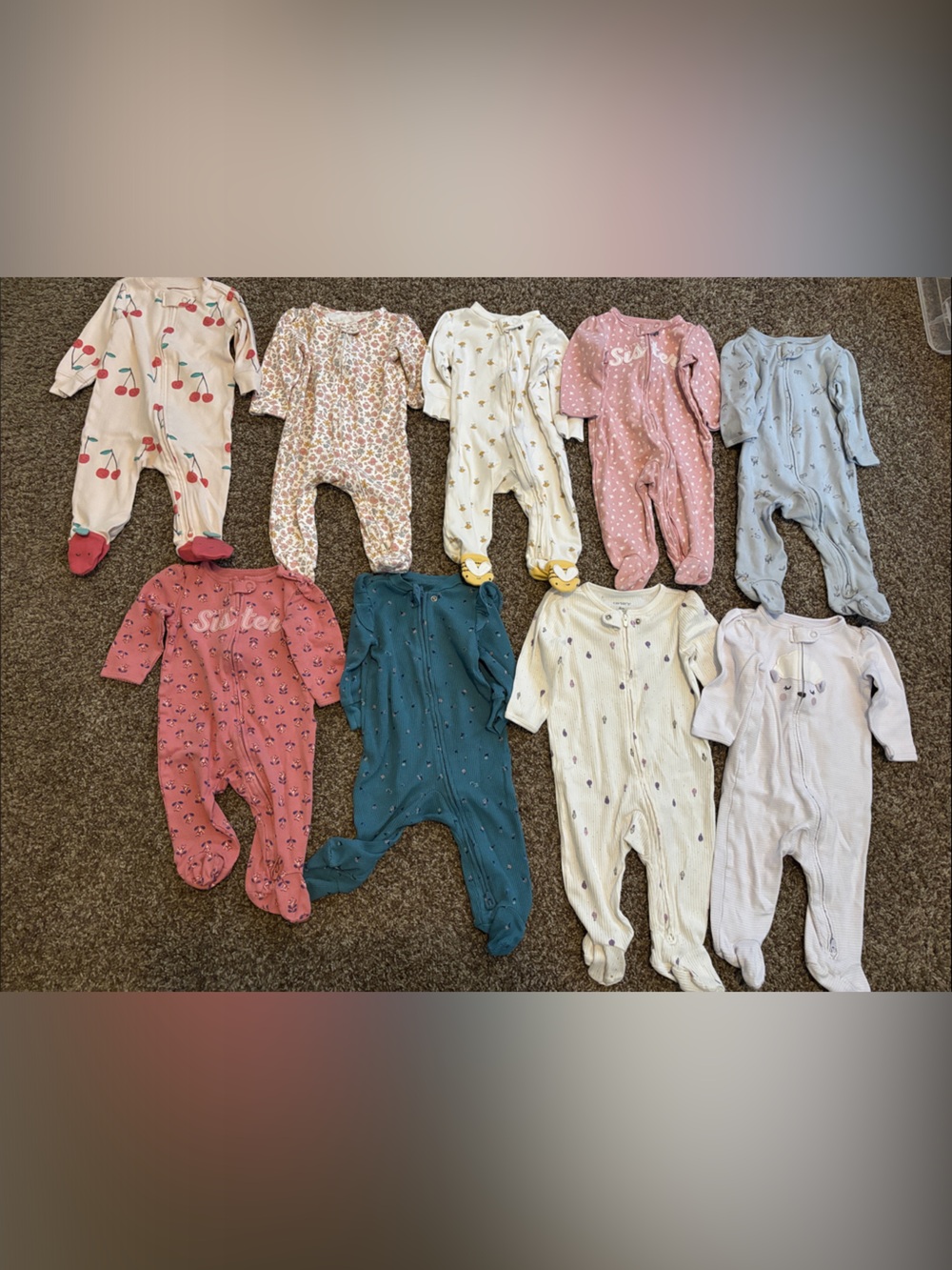 Carter's Baby Girl One-Piece Sleepers in Pink, White, Blue, Teal, Cream